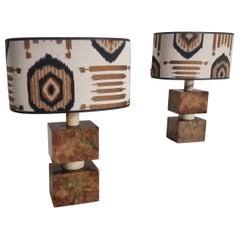 Set of 2 Midcentury Italian Red and Cream Marble Table Lamps, 1960s