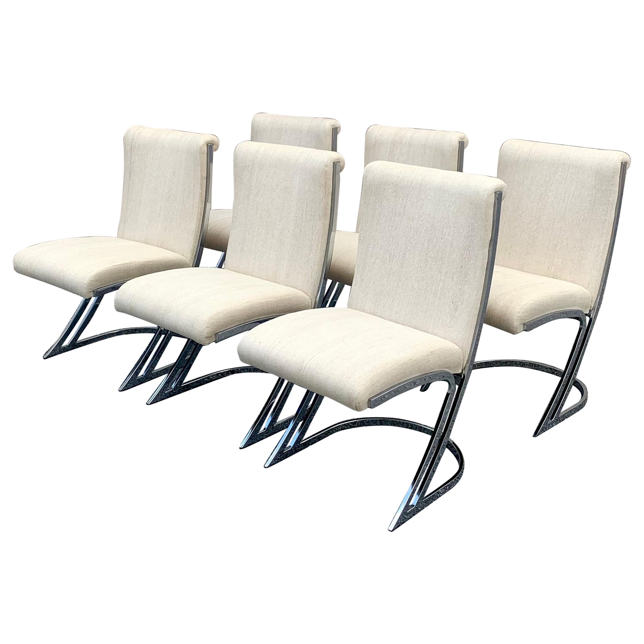Set of Six Pierre Cardin Crome Dining Chairs, Mid-Century Modern For Sale