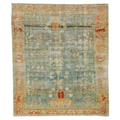 Tapis persan ancien en laine Malayer du 19ème siècle, fait à la main, entièrement en bleu