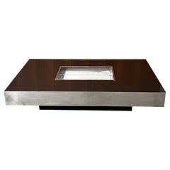 Italian Design Table Basse Willy Rizzo En Bois Laqué Et Inox Willy Rizzo 1971
