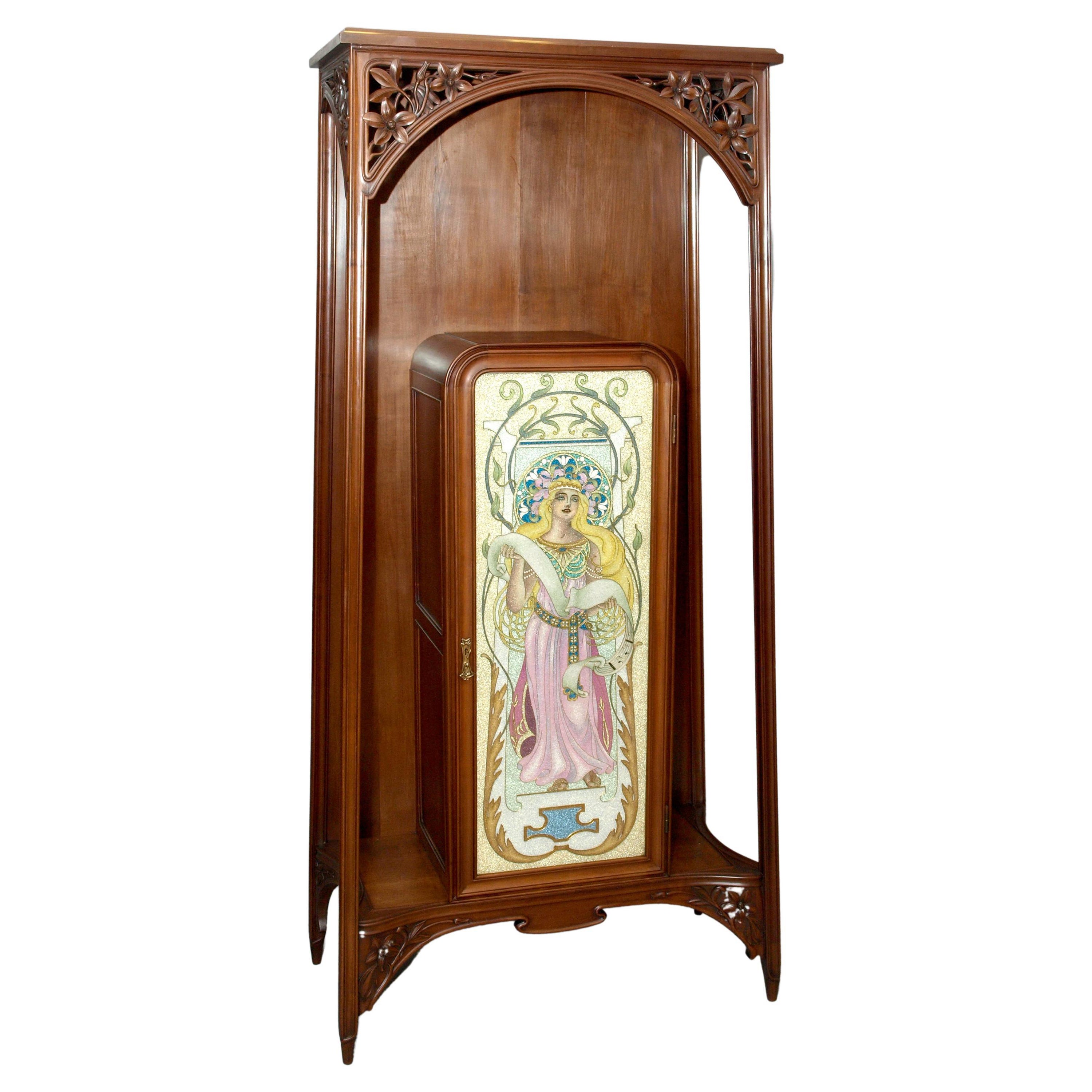 Cloisonne Art Nouveau Cabinet, Louis Majorelle Attributed