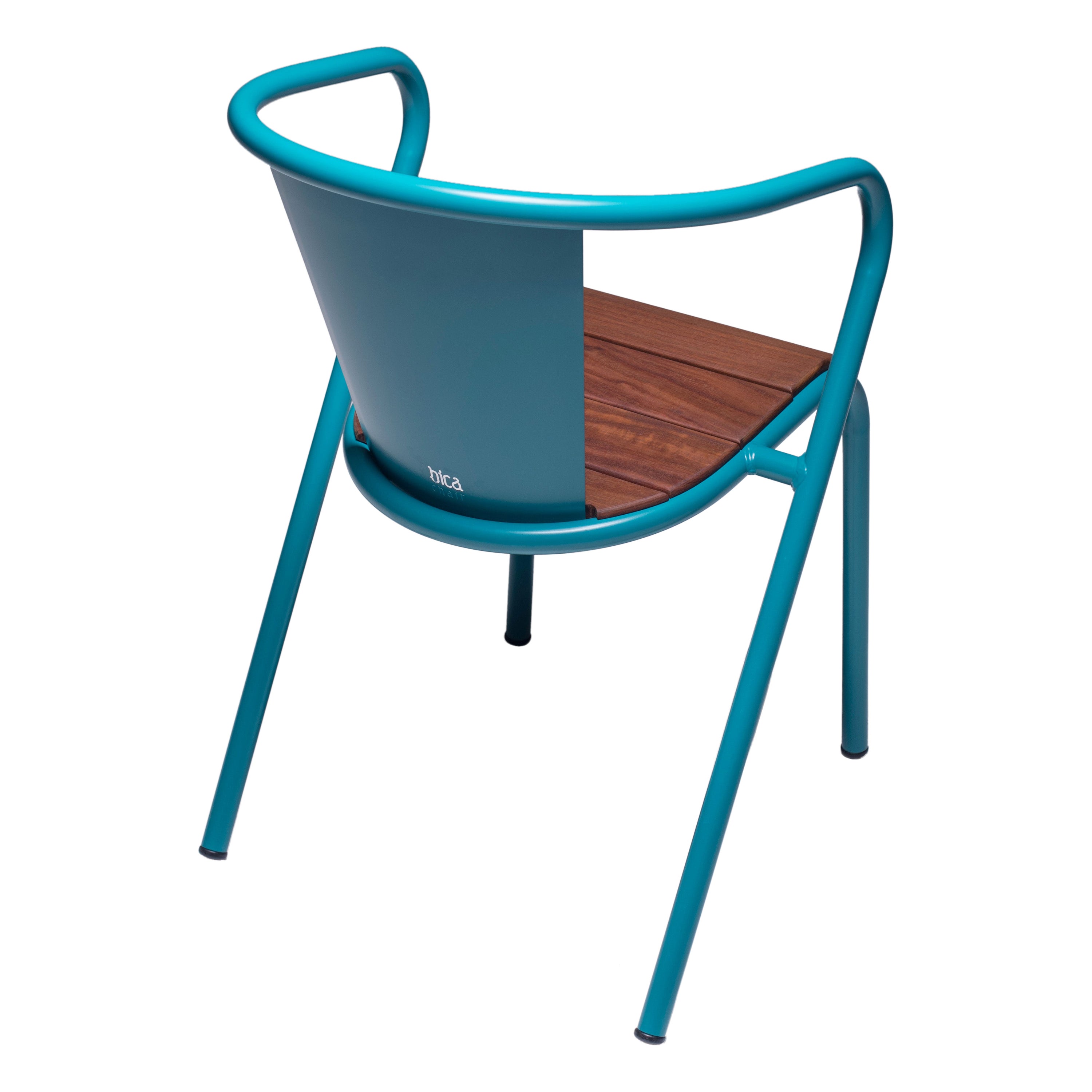 BICAchair Modern Outdoor Steel Armchair Water Blue with Ipê Wood Slabs For Sale