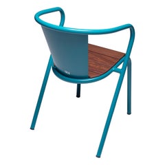 BICAchair Modern Outdoor Steel Armchair Water Blue with Ipê Wood Slabs