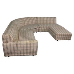Late 20th Century MCM to Modern Plaid Tuxedo Curved Sectional Sofa with Ottoman