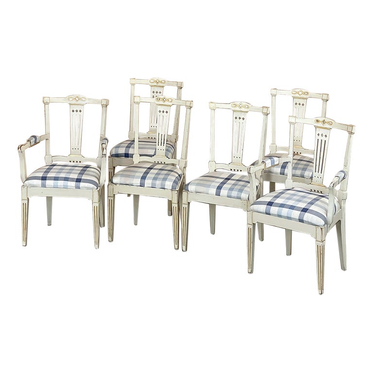 Set of 6 Antique Swedish Gustavian Painted Dining Chairs Includes 2