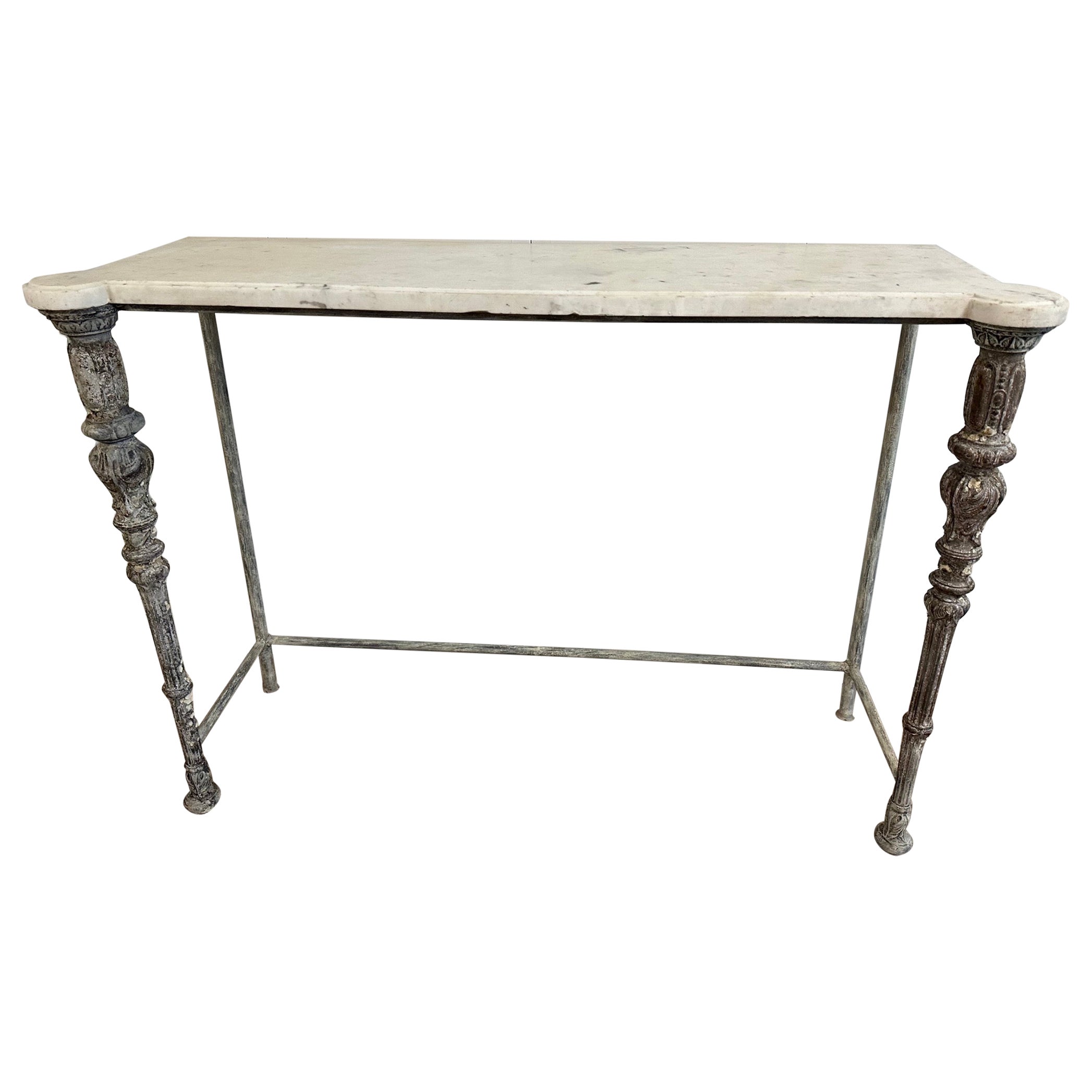 Ancienne table console française Louis XVI à plateau en marbre
