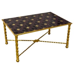 Table basse/table de cocktail rectangulaire à pieds sculptés en métal doré Hollywood Regency
