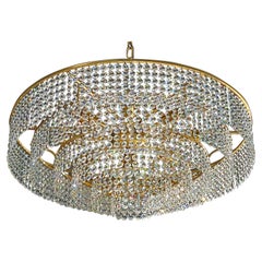 Extra Large Palwa Cascading Chandelier Gilt Brass Faceted Crystal Glass, 1960s