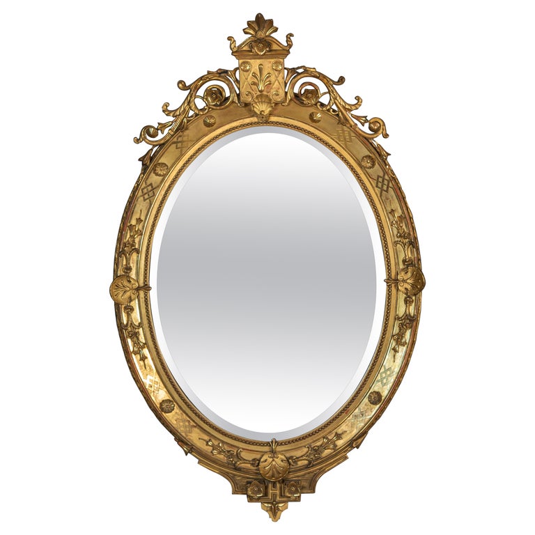 18th Century French Louis XV Style Gilded Gold Oval Mirror For Sale at
