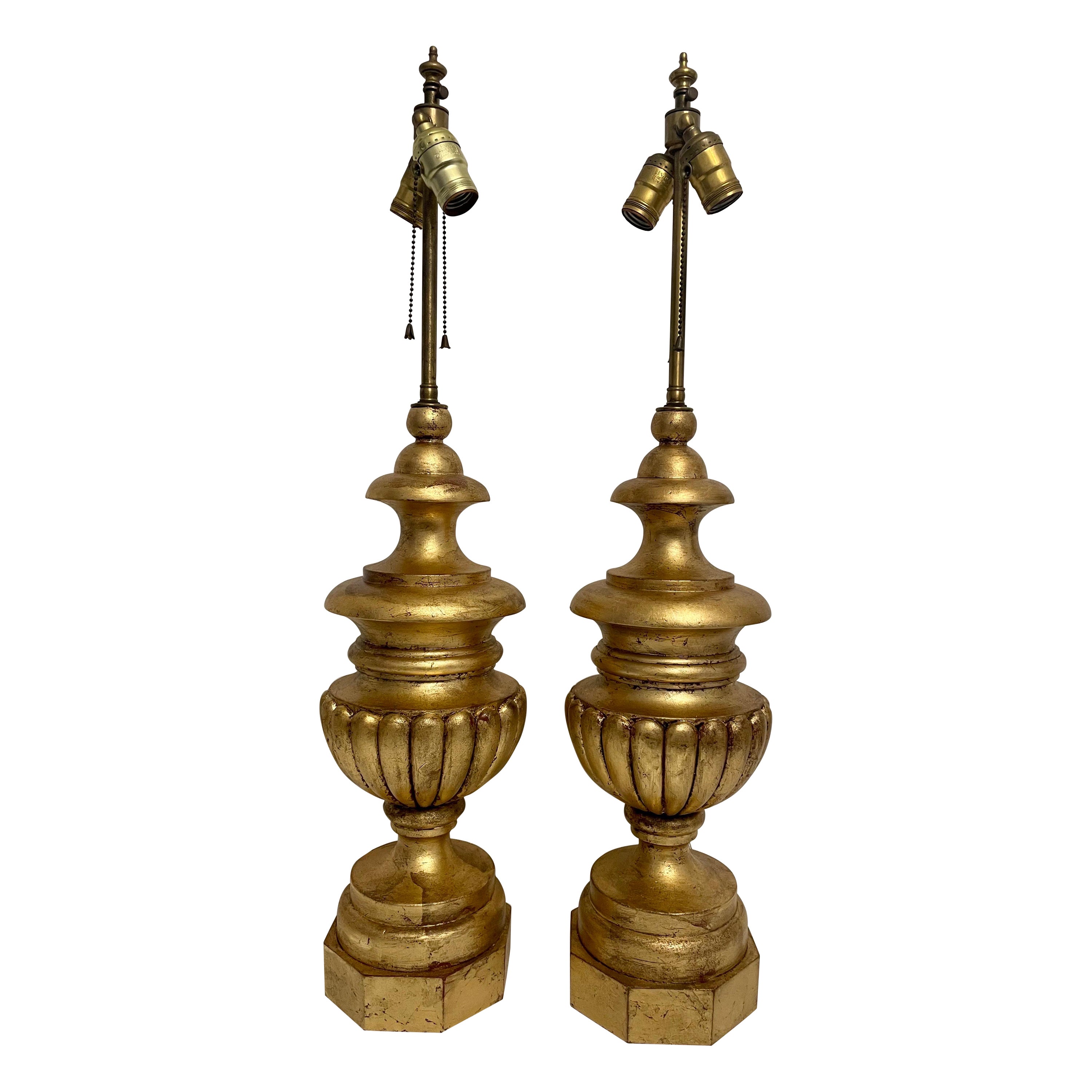 Pair Carved Gilt Lamps For Sale