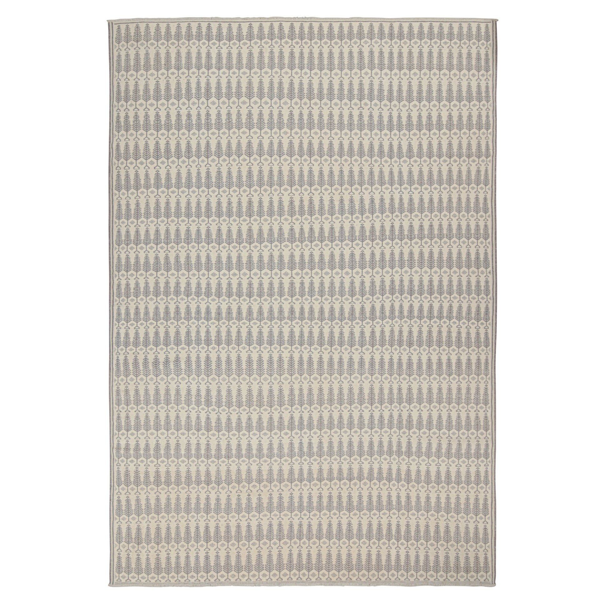 Kilim de style Zilu de Rug & Kilim en blanc avec motif floral gris