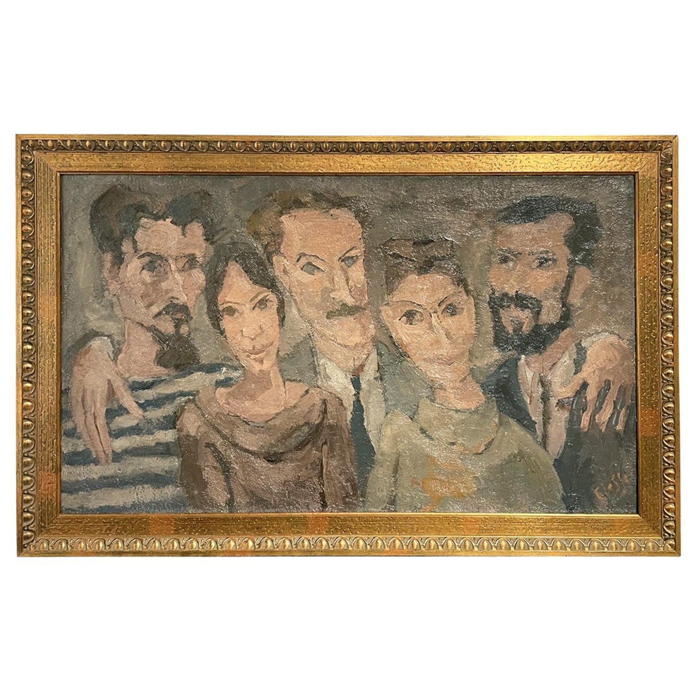 20th Century Brown French Self-Portrait Oil Painting of Daniel Clesse & Friends For Sale