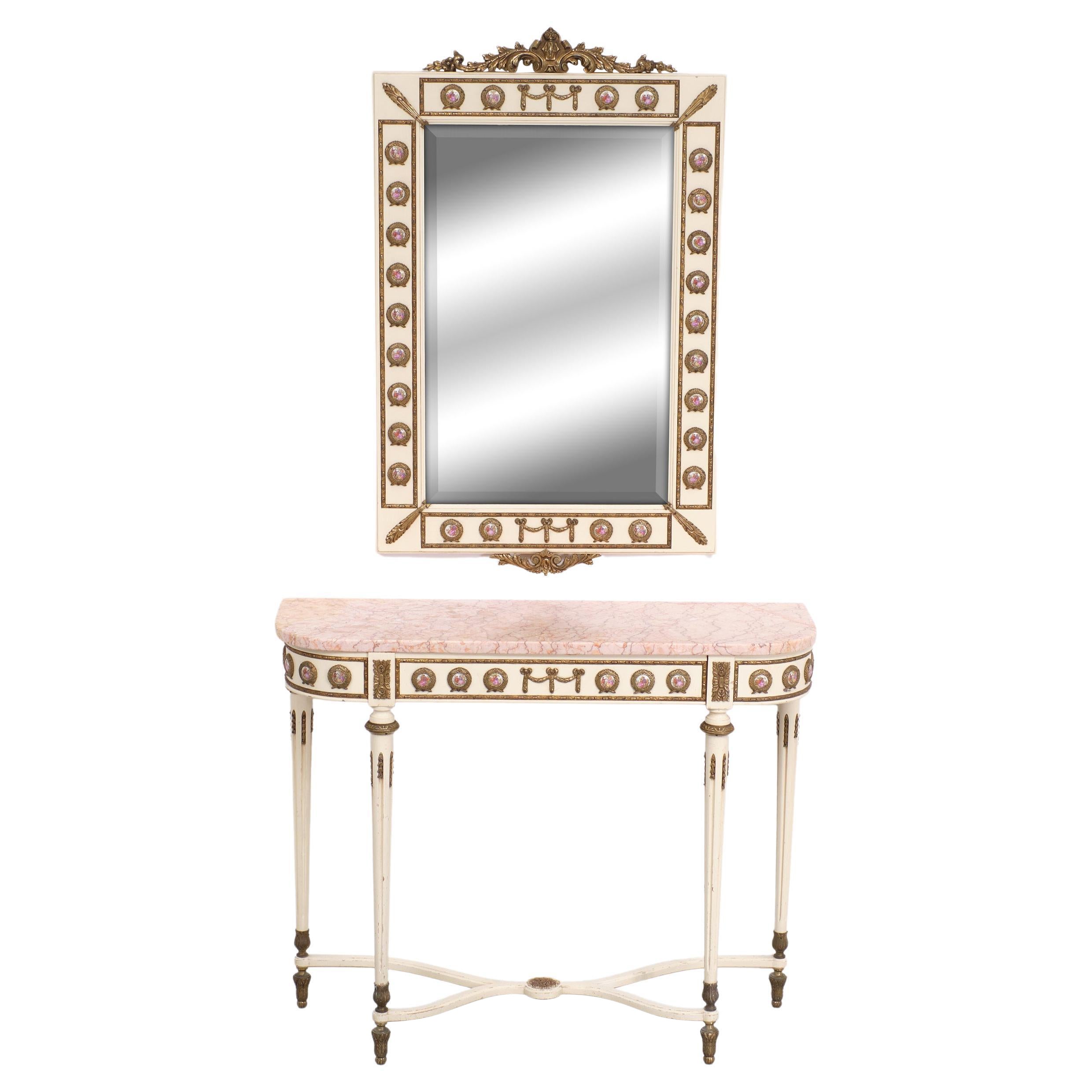 Table console et miroir Marin SA Louis XVI, années 1950, Espagne 