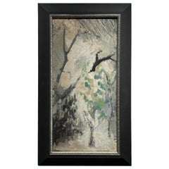 Paysage vert français du 20ème siècle, peinture à l'huile Udile de Daniel Clesse