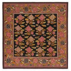 Antique Bessarabian Kilim in Black & Pink with Floral Patterns, from Rug & Kilim