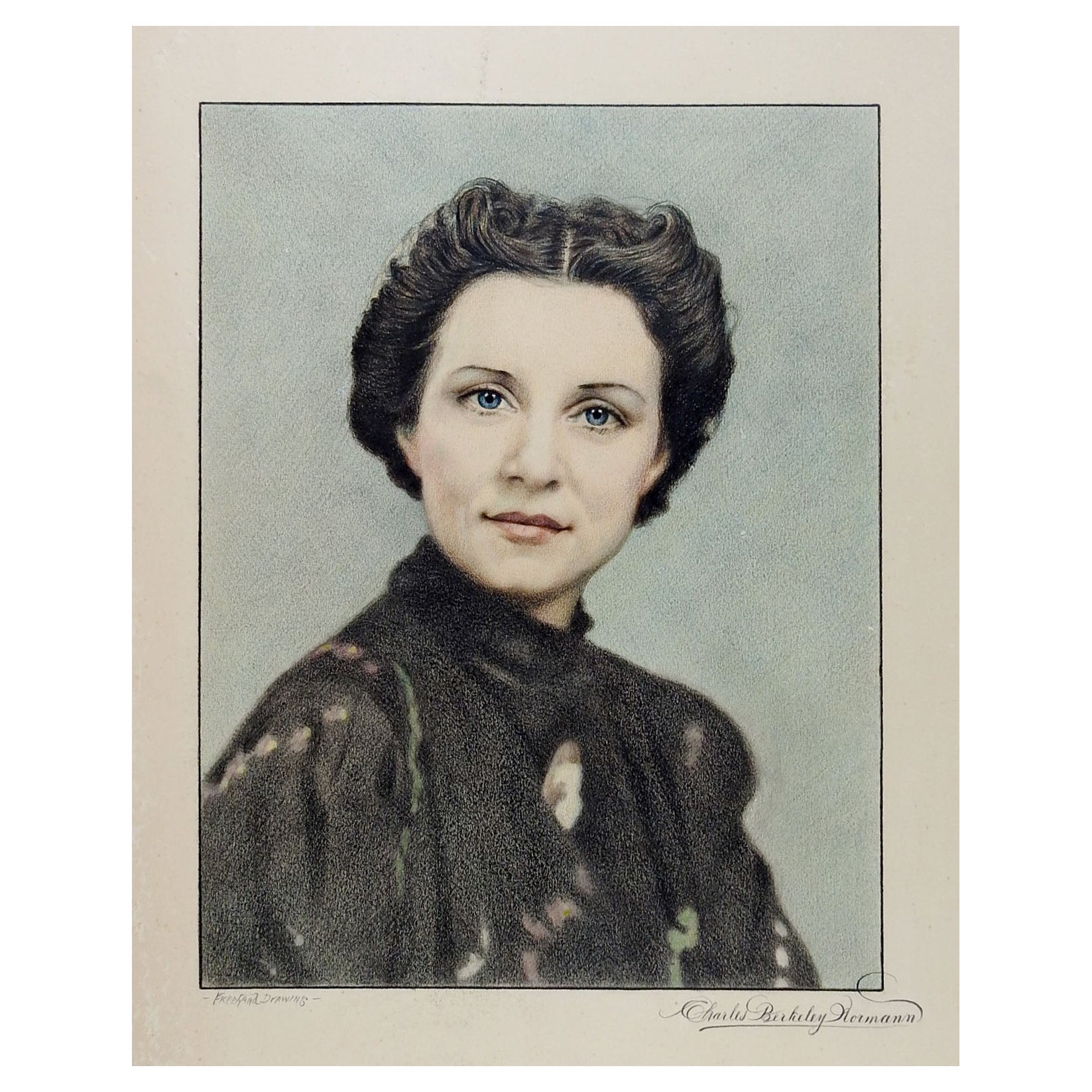 Vintage Charles Berkeley Normann Portrait of Geneva Flores Hart Drawing For Sale