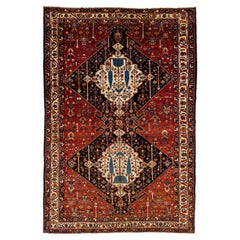 Red Antique Persian Bakhtiari Handmade Wool Rug Allover Motif