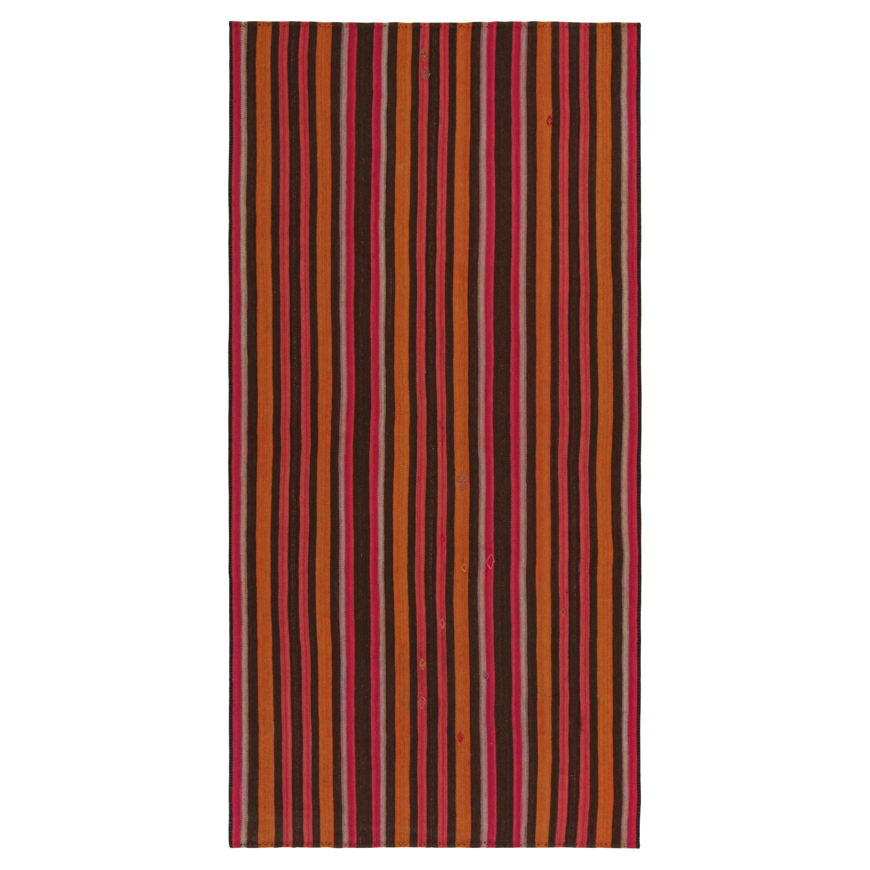 Vintage Persian Kilim with Orange, Brown and Pink Stripes For Sale