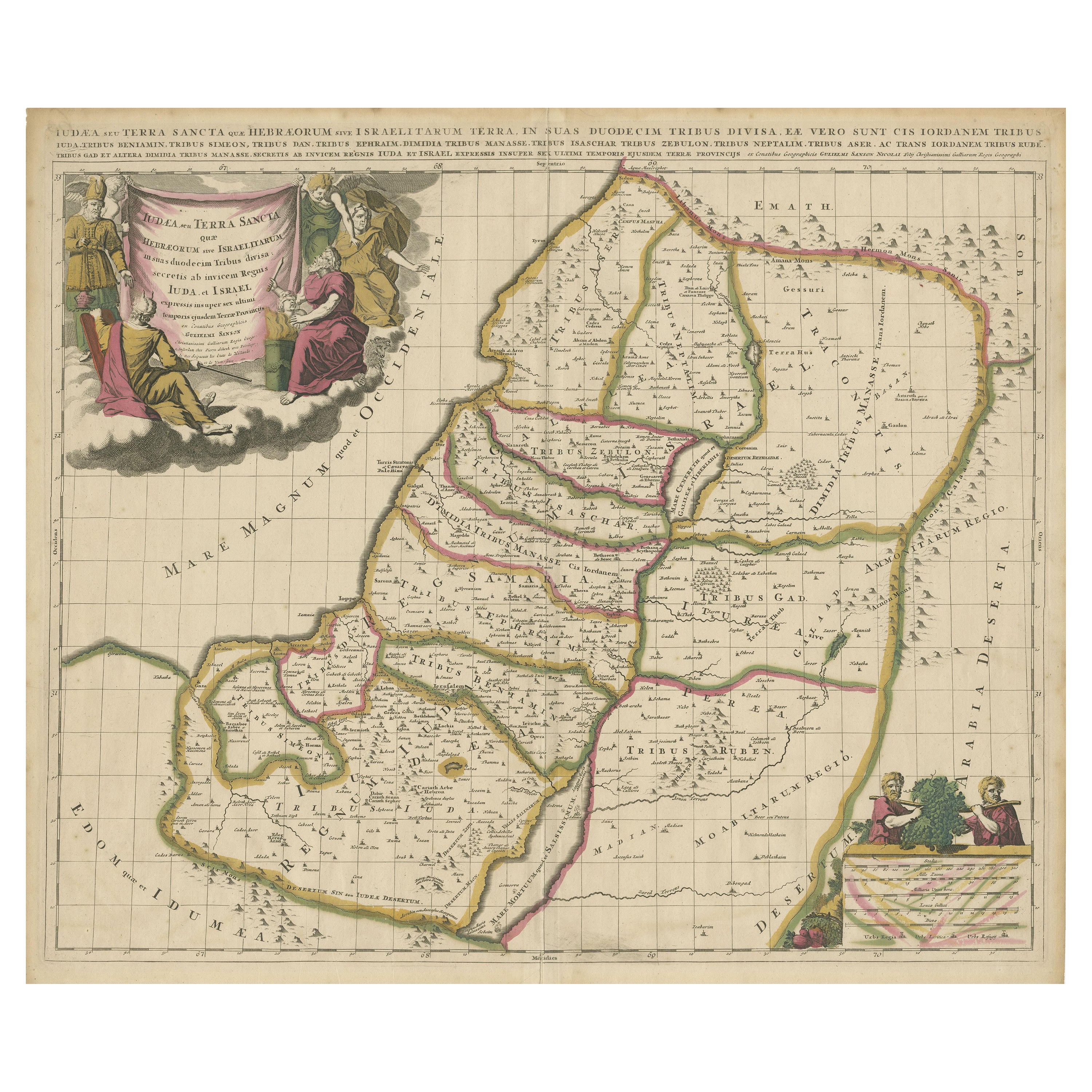 Antique Map of the Holy Land, Showing the Location of the Various Tribes