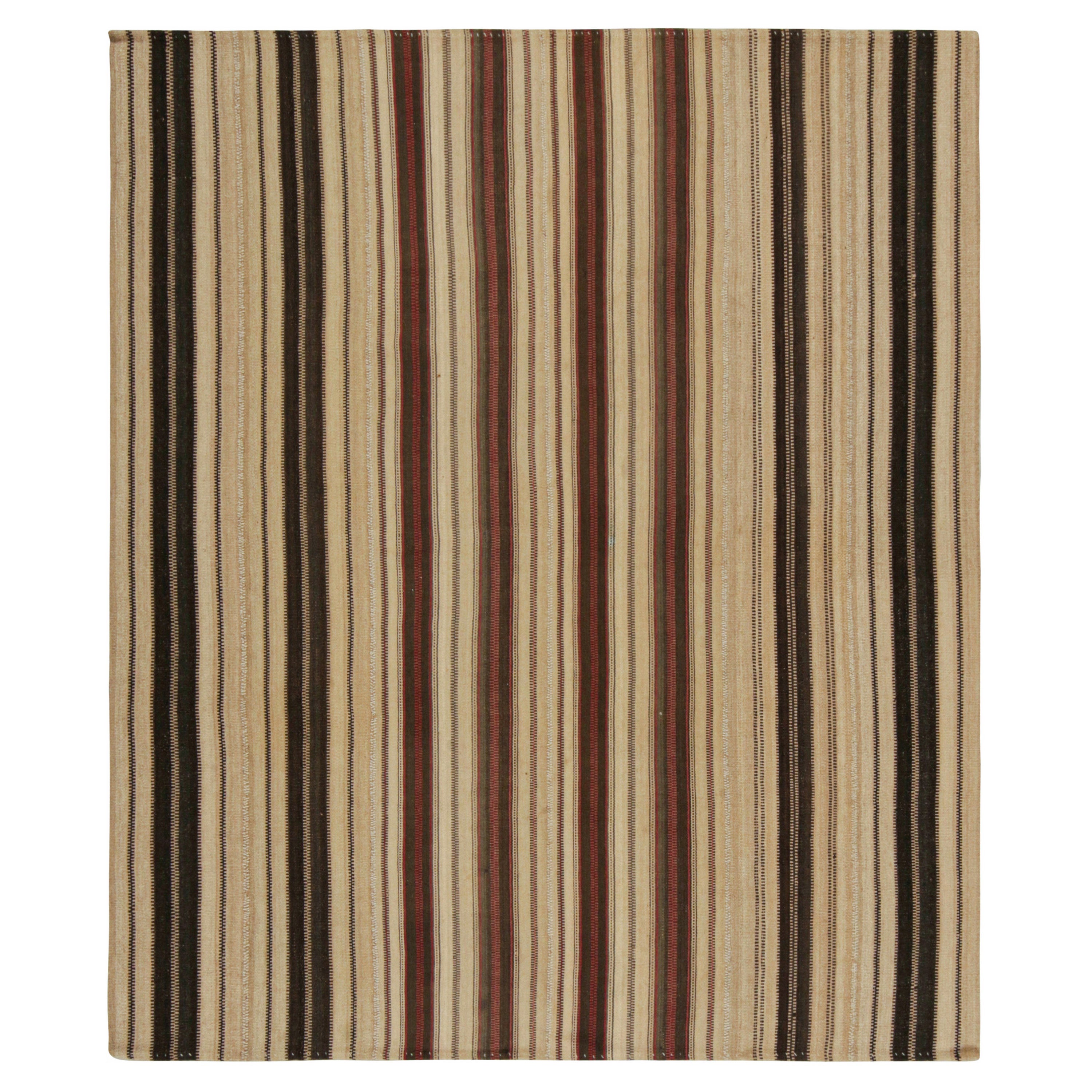 Vintage Persian Kilim in Beige & Brown Stripes in Panel Style