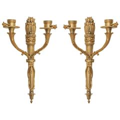 Antique Pair of Late 19th Century Louis XVI Style Two-Branch Ormolu Wall Lights