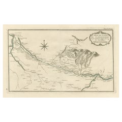 Antique Map of the Languedoc Canal, Between Touloouse and Marseillette, France
