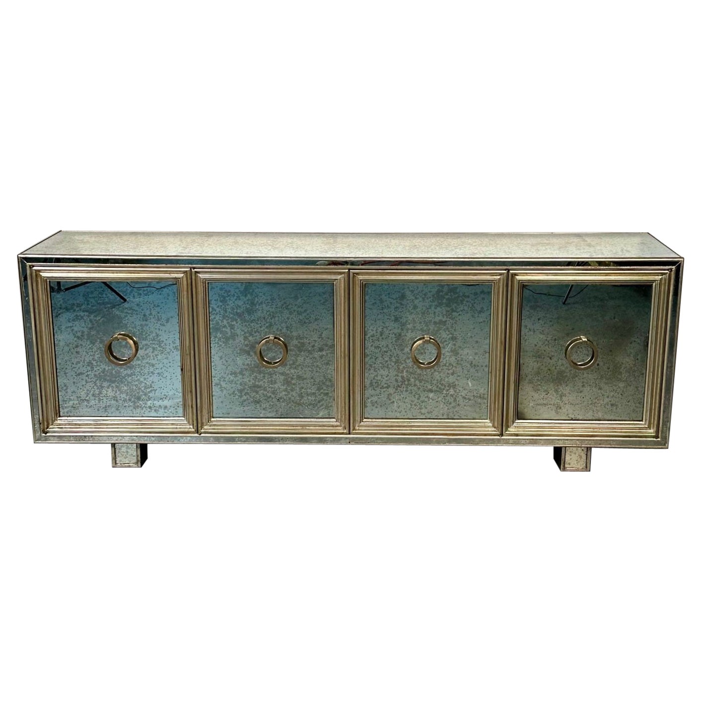 Hollywood Regency, Sideboard, Distressed Mirror, Silver Gilt, USA, 2000s For Sale