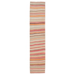 Runner vintage a righe Kilim in colori pastello vivaci 2'8 x 13'6