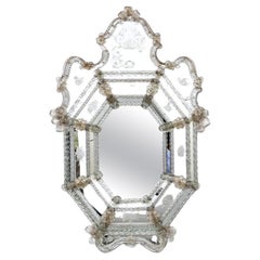 Venetian Mirror With Etched Decorated Panels for Restoration