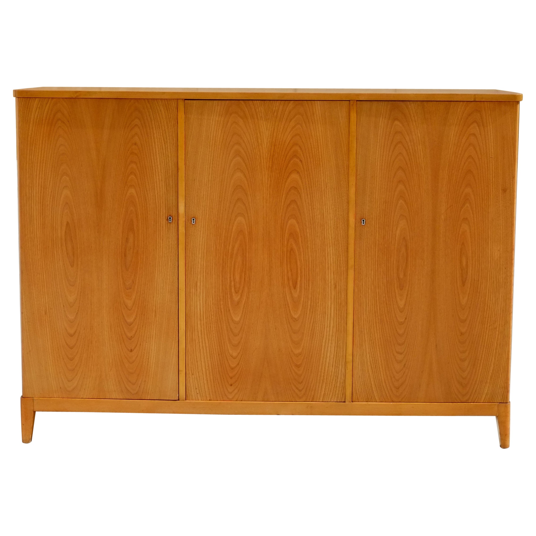 Large 1950s Elm and Birch Swedish Sideboard Credenza with Keys For Sale