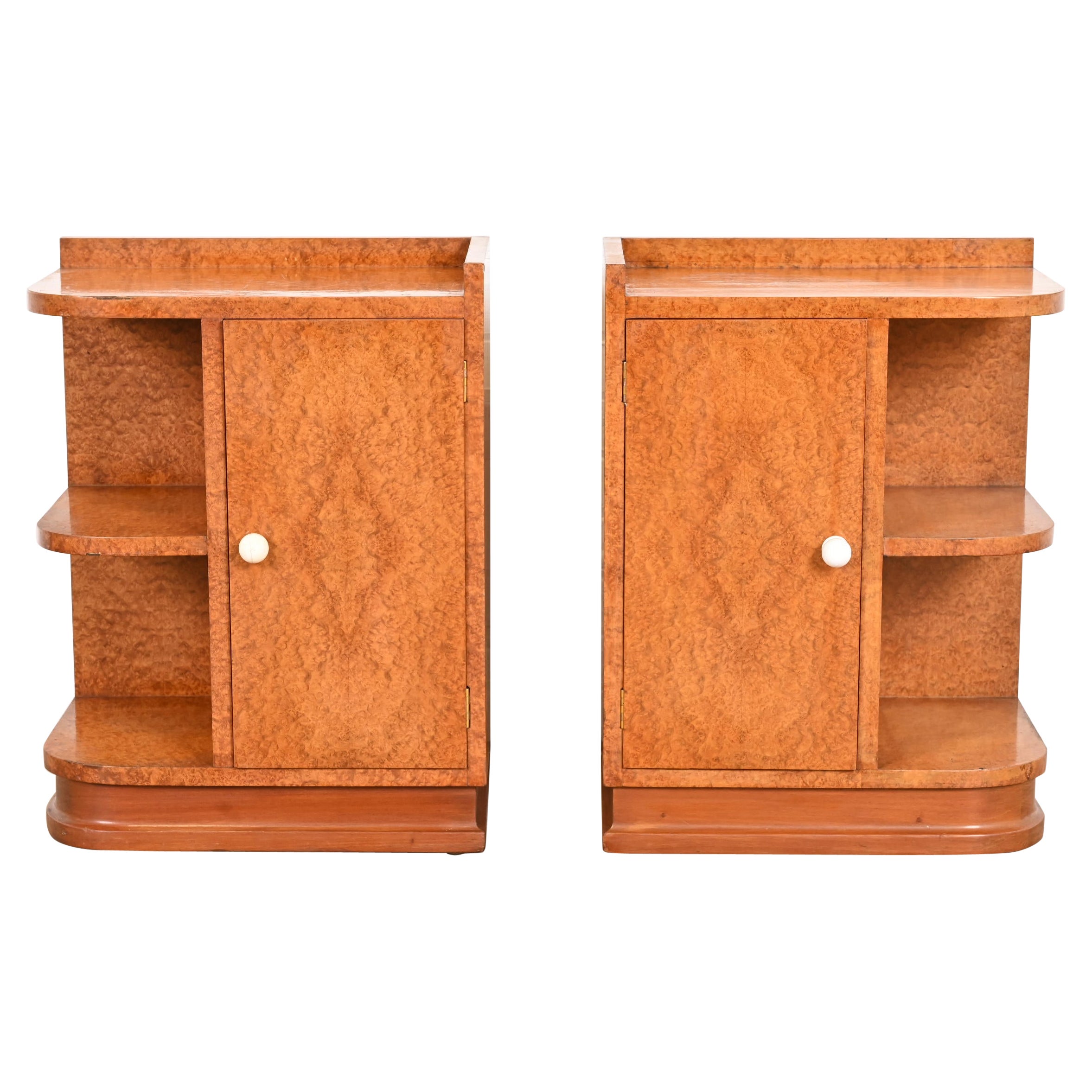 French Art Deco Burl Wood Nightstands in the Manner of Maison Dominique, 1930s For Sale
