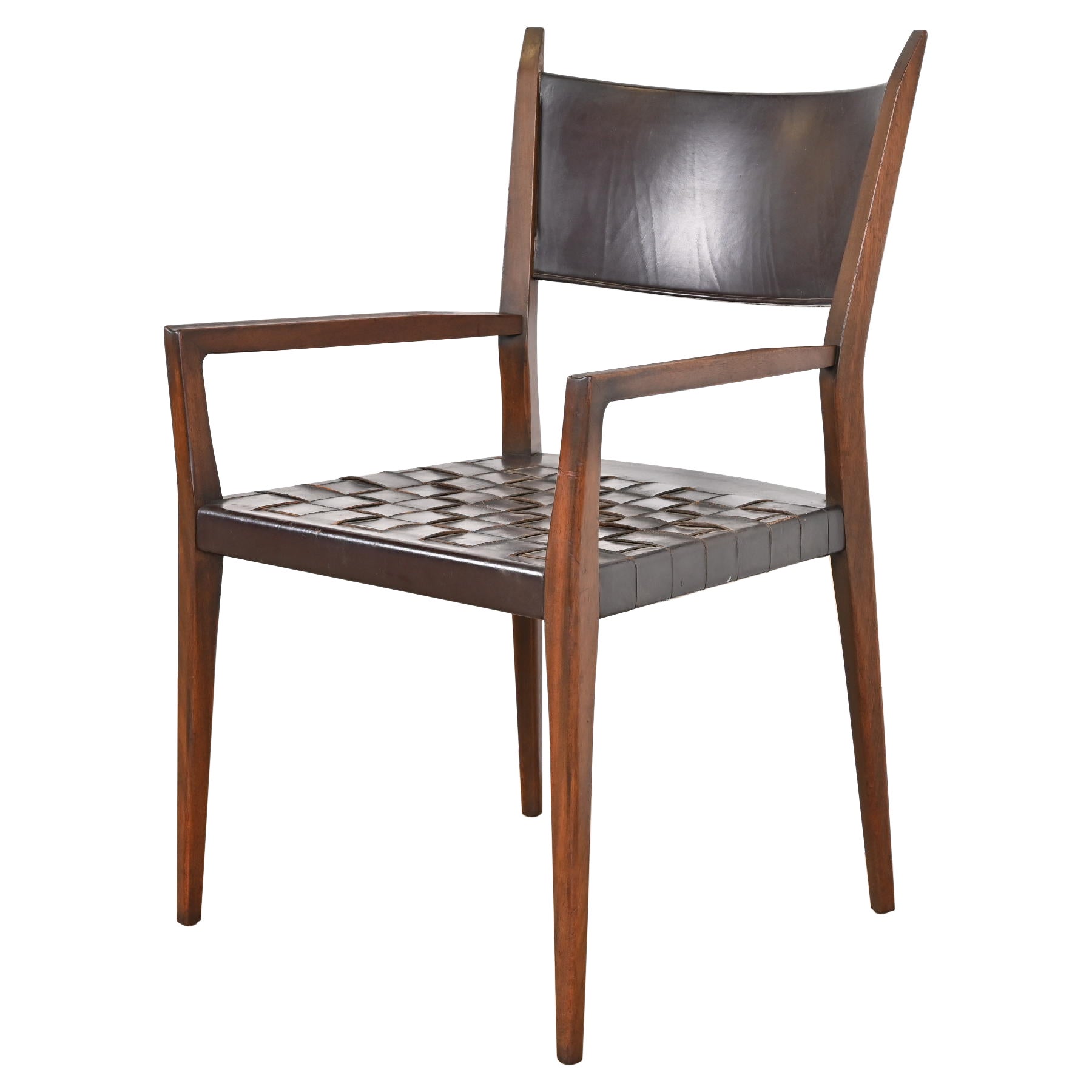 Paul McCobb for Directional Irwin Collection Mahogany and Woven Leather Armchair For Sale