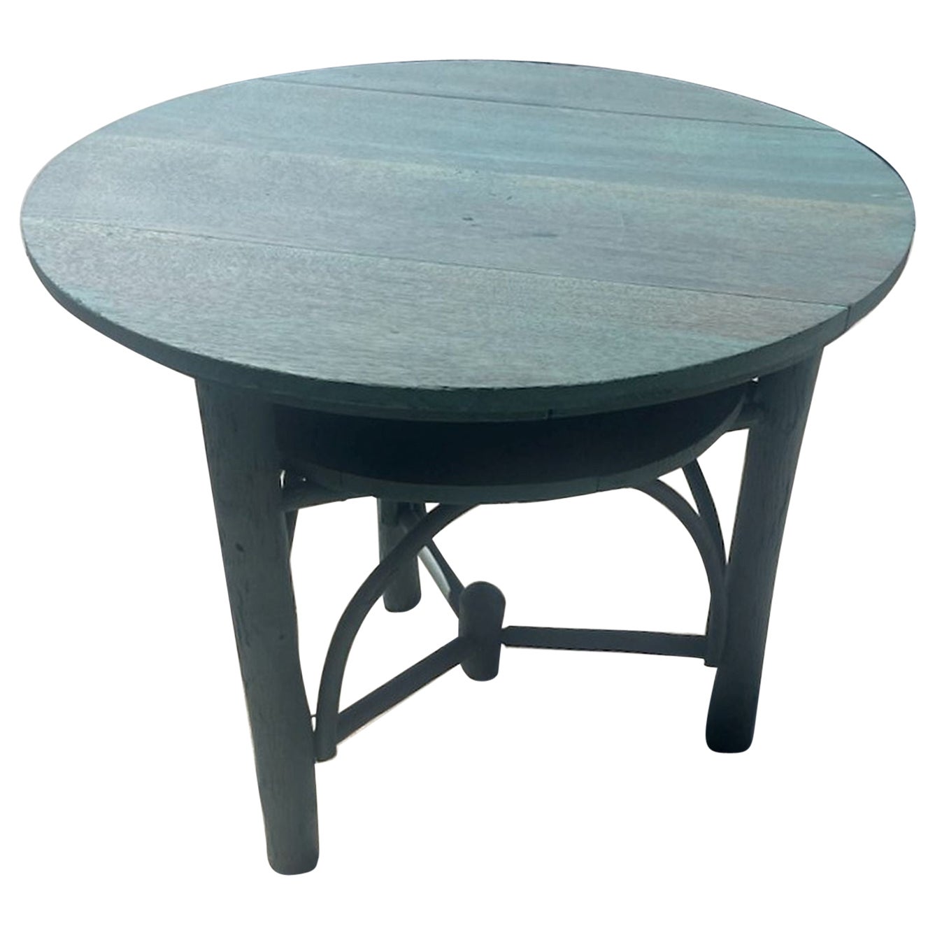 Early 20th Century Blue Painted Hickory Round Table For Sale