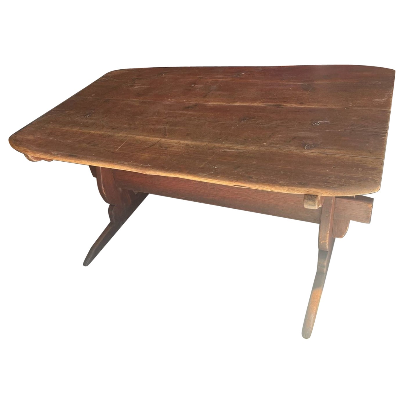 18th Century Original Red Painted Trestle Table from New England For Sale