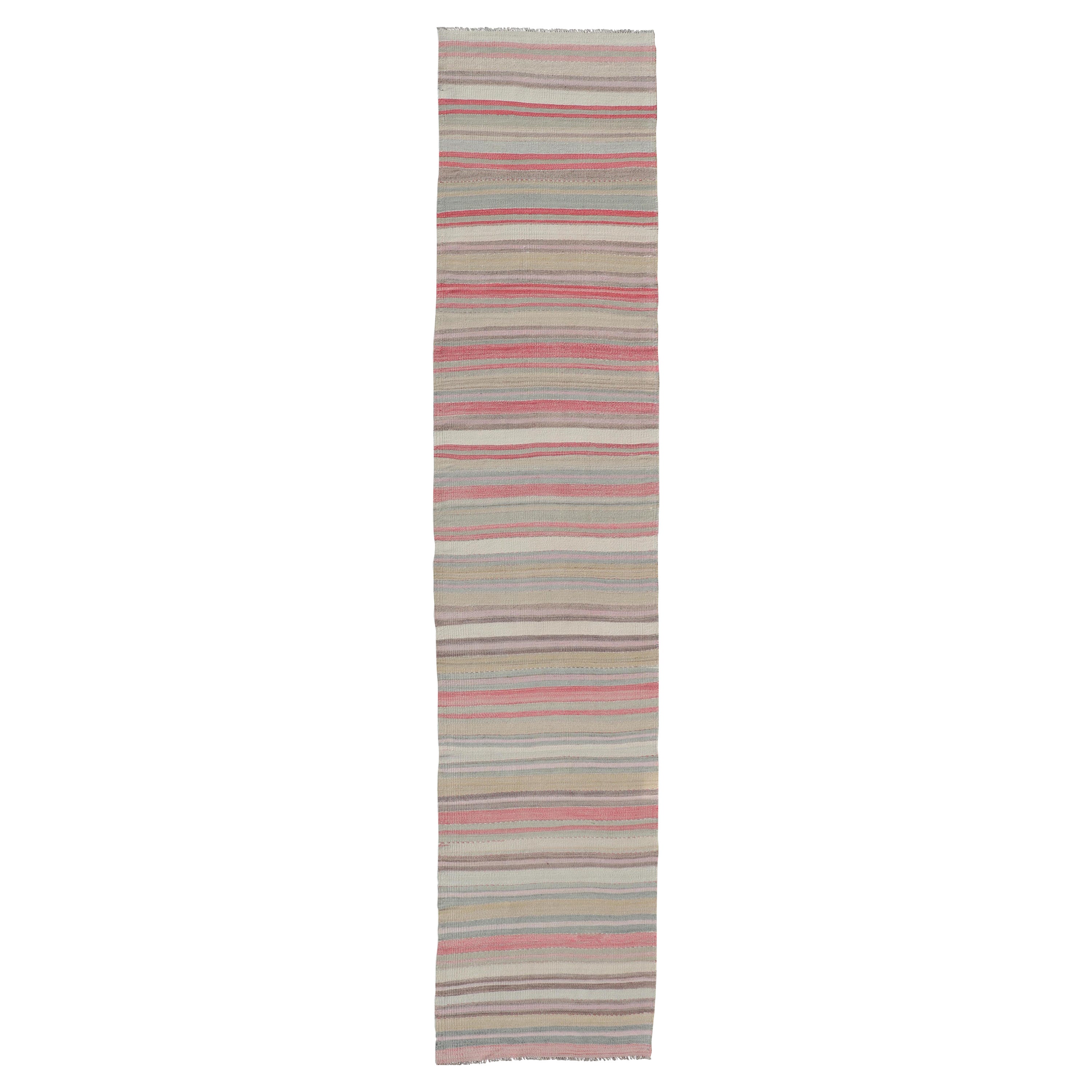 Colorful Vintage Turkish Kilim Runner with Stripes and Multi Colors  For Sale