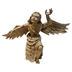 18th Century Continental Italian Baroque Wood Carved Kneeling Angel Sculpture