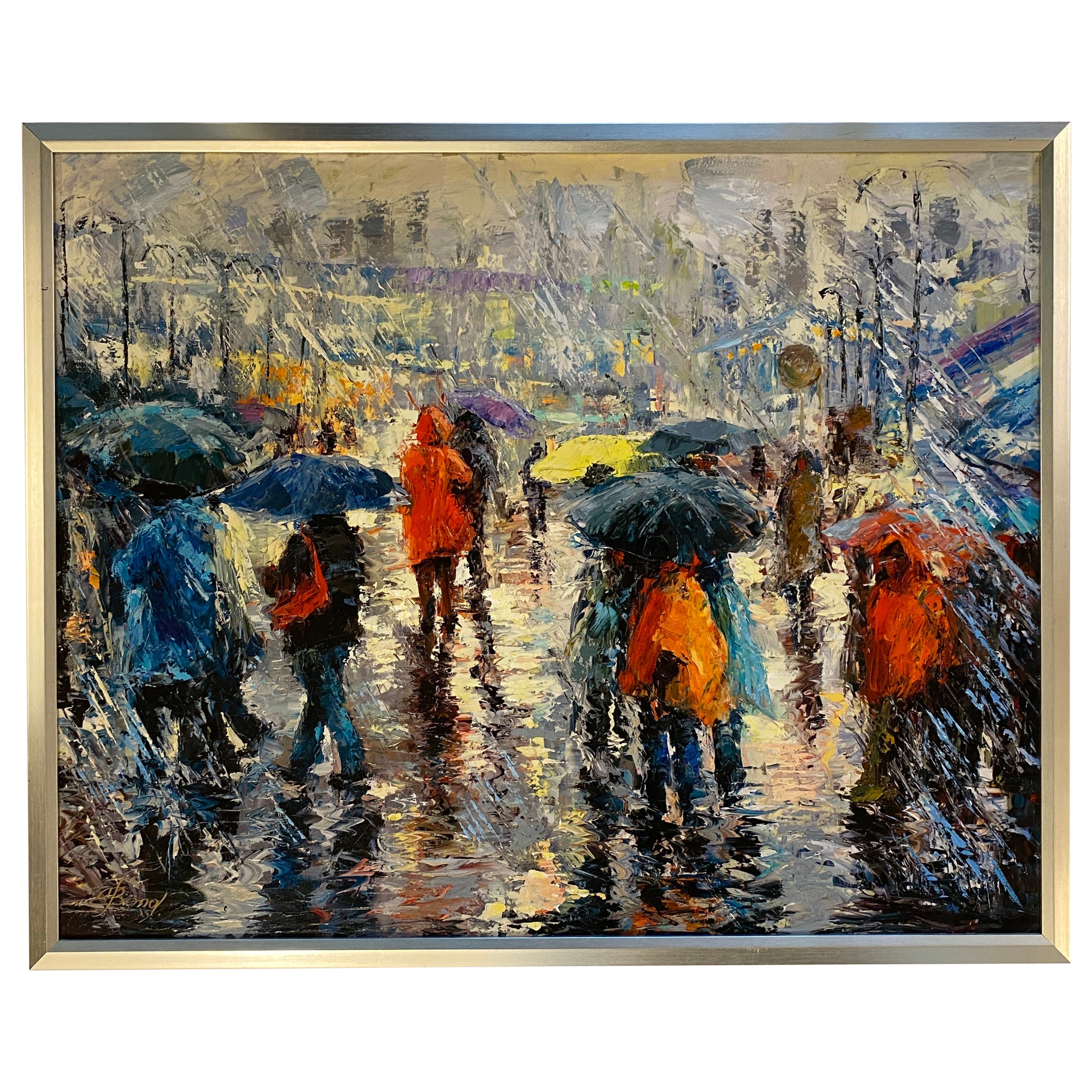 Elena Bond Hand Embellished Giclee Art Titled "Storm on the Plaza"