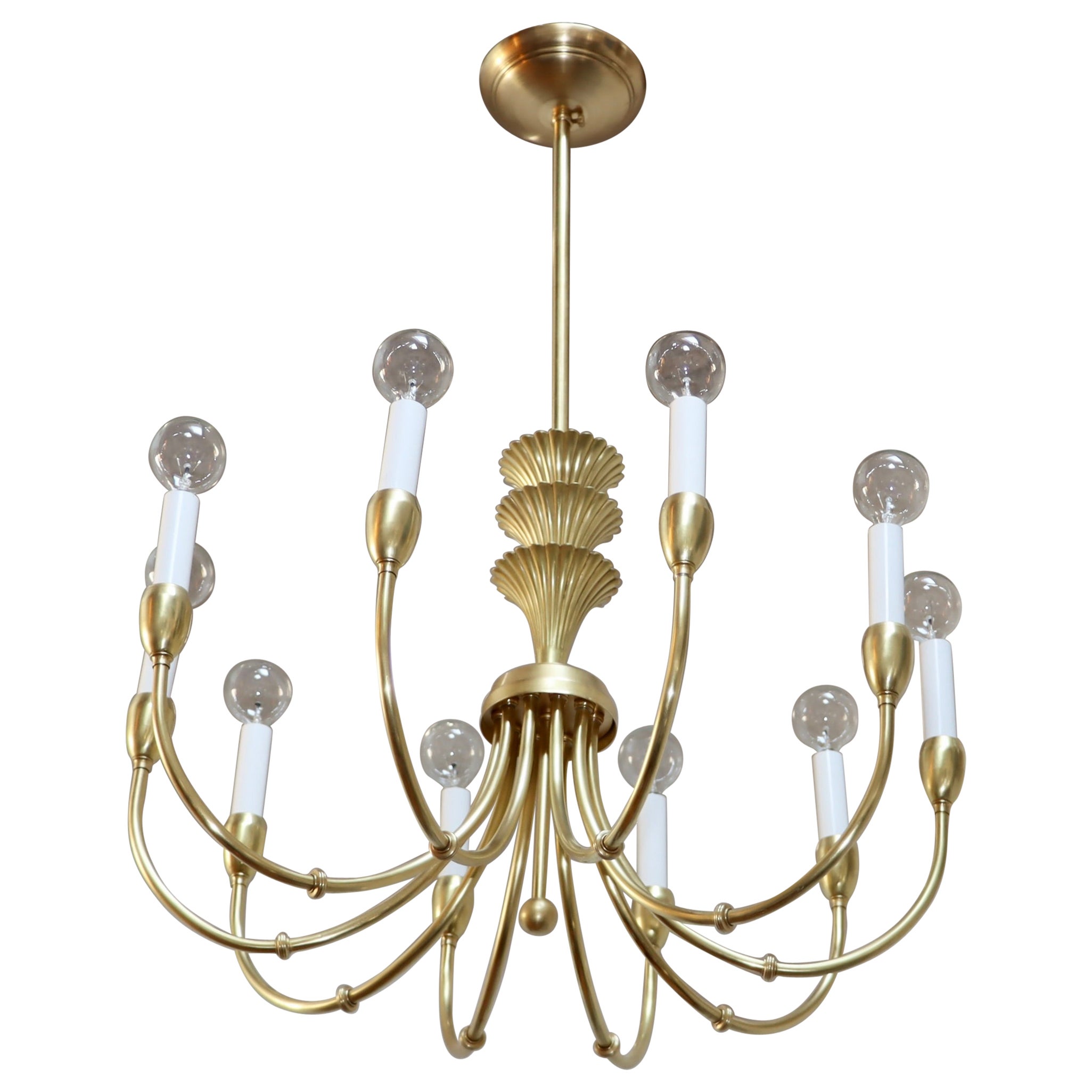 1950s Italian Brass 10 Arm Chandelier in the Style of Gio Ponti For Sale