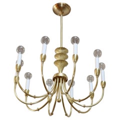 1950s Italian Brass 10 Arm Chandelier in the Style of Gio Ponti