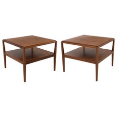 Tommi Parzinger Charak Modern Patchwork Mahogany Tables Midcentury 1950s a Pair