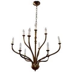 1970s Patinated Brass 12 Arm Chandelier Attributed to Hart Associates