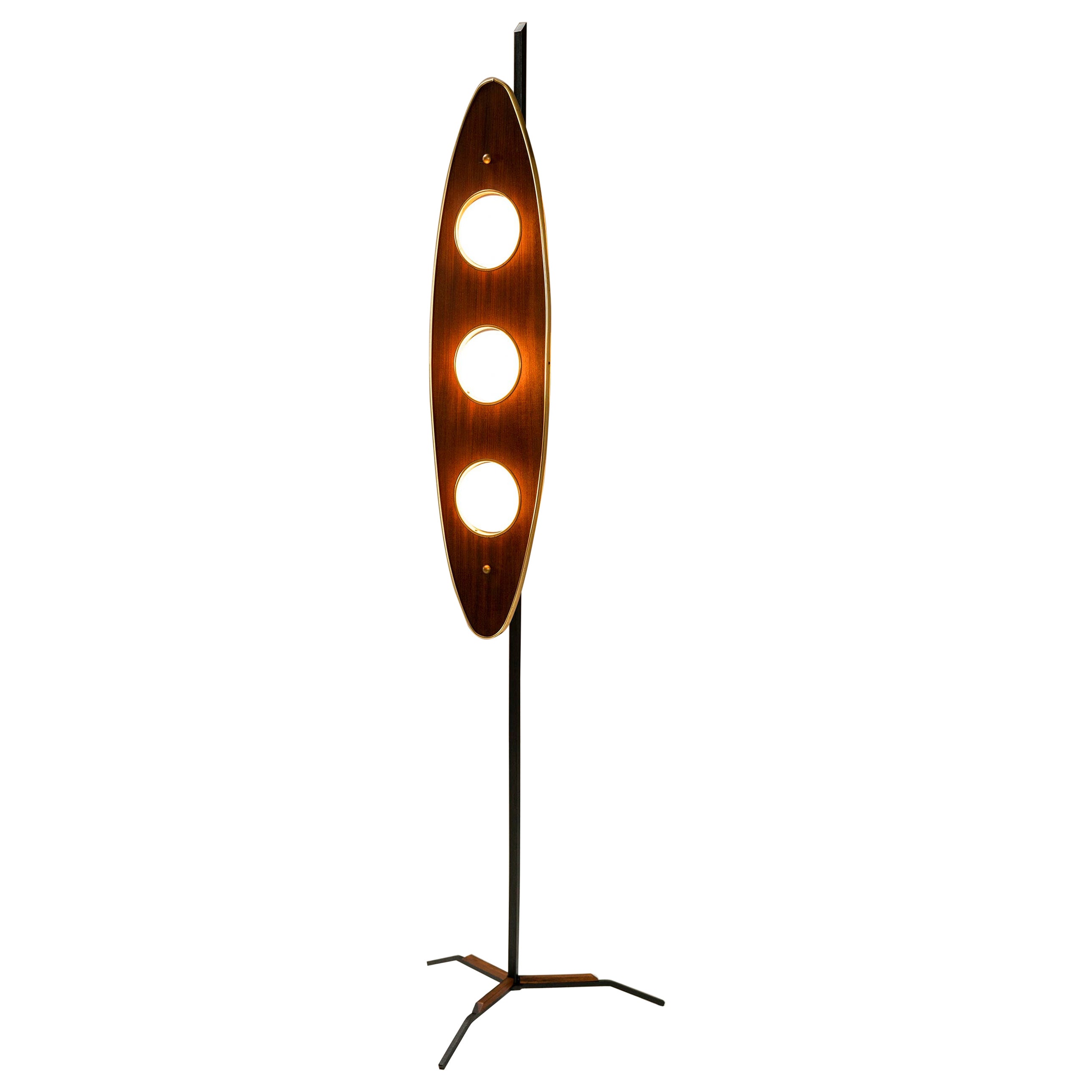 Floor Lamp in Teak and Brass in the Style of Goffredo Reggiani, Italy, 1970s