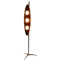 Floor Lamp in Teak and Brass in the Style of Goffredo Reggiani, Italy, 1970s