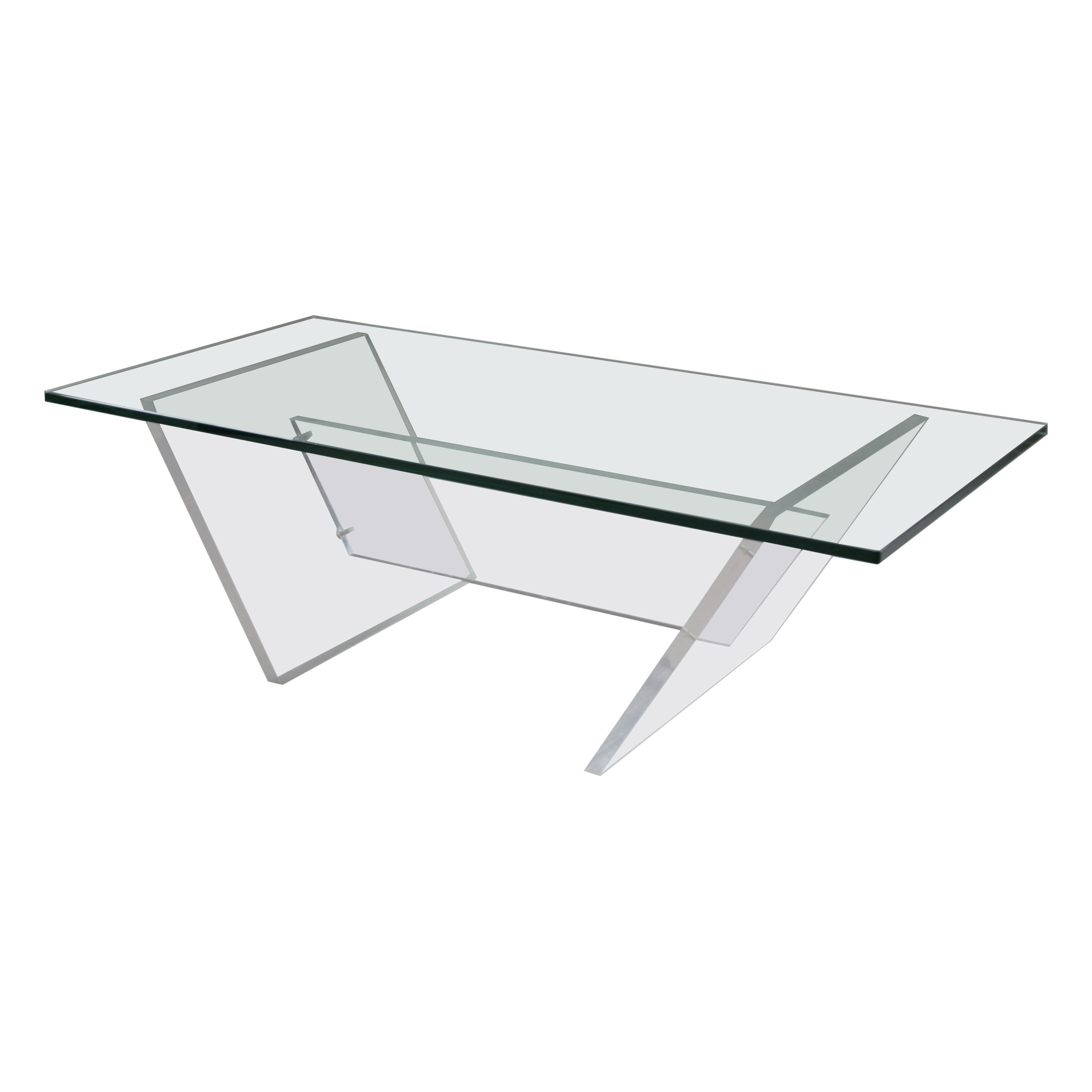 French Plexiglass and Glass Coffee Table, 1980s For Sale