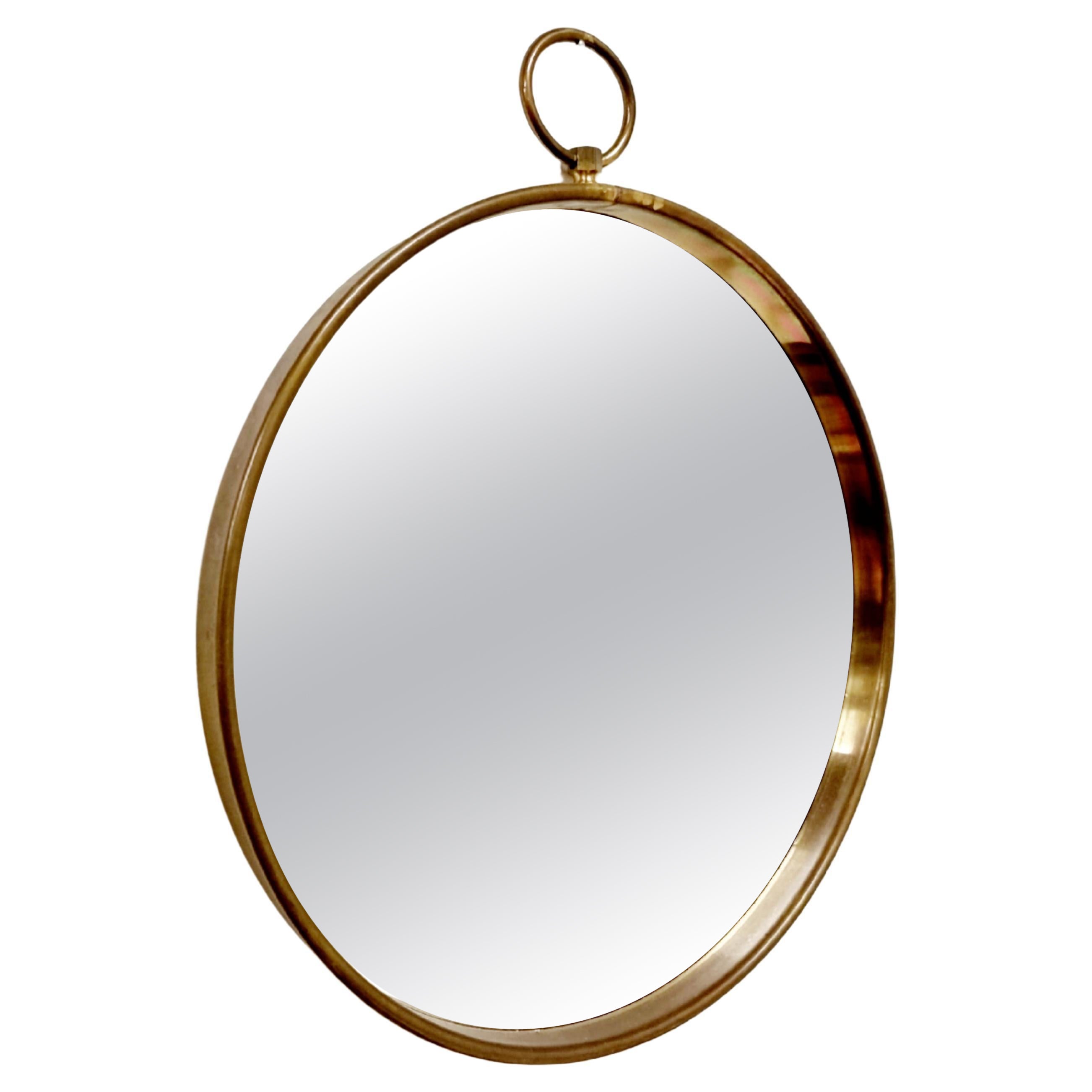 Mirror with Brass Frame, Pocketwatch Shaped, Mid-Century Modern