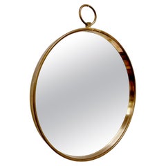 Retro Mirror with Brass Frame, Pocketwatch Shaped, Mid-Century Modern
