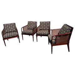 Set of 4 Vintage Faux Bamboo Mahogany and Cane Armchairs