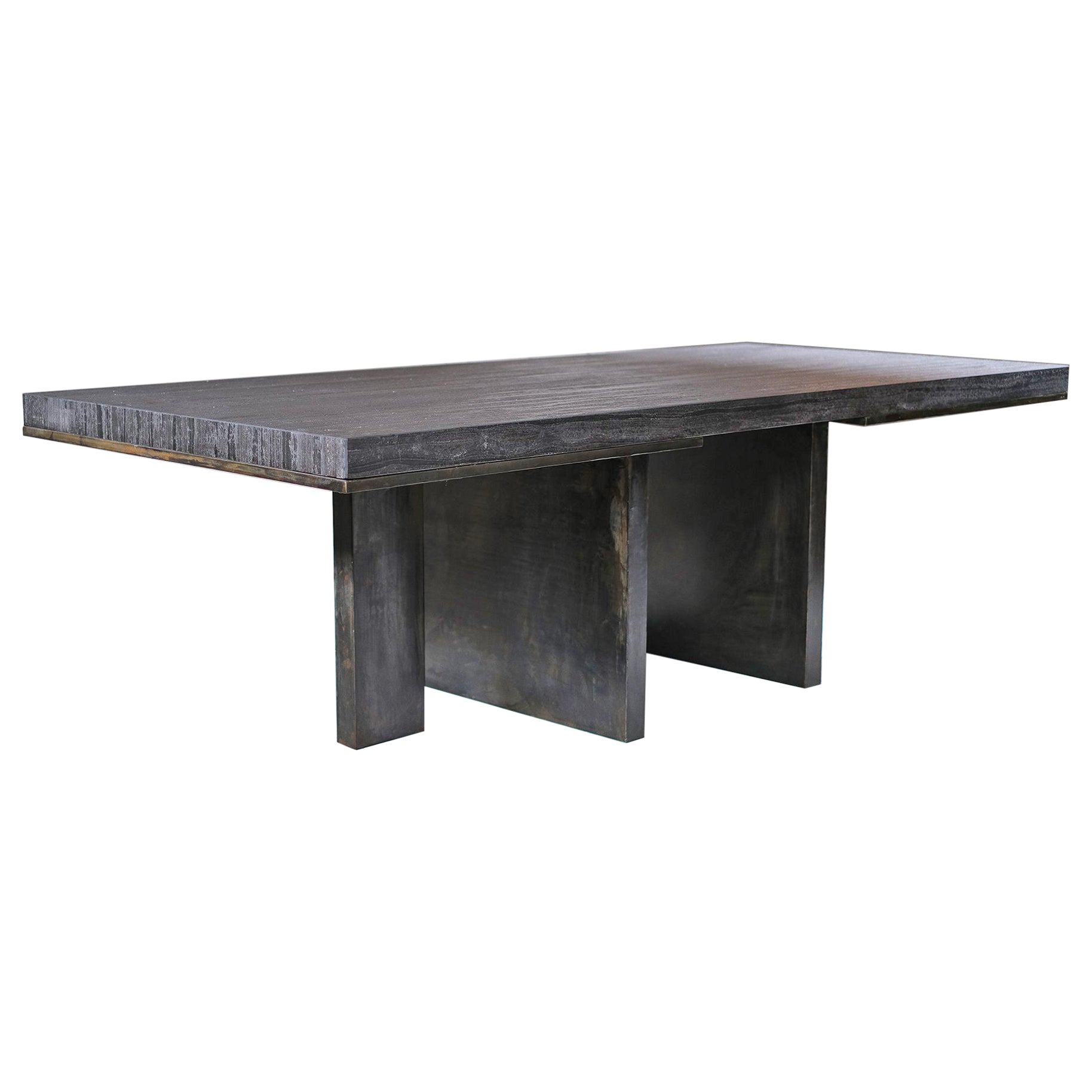 Modernes Schwarz  Esstisch aus japanischem Marmor und Stahl von Arno Declercq im Angebot