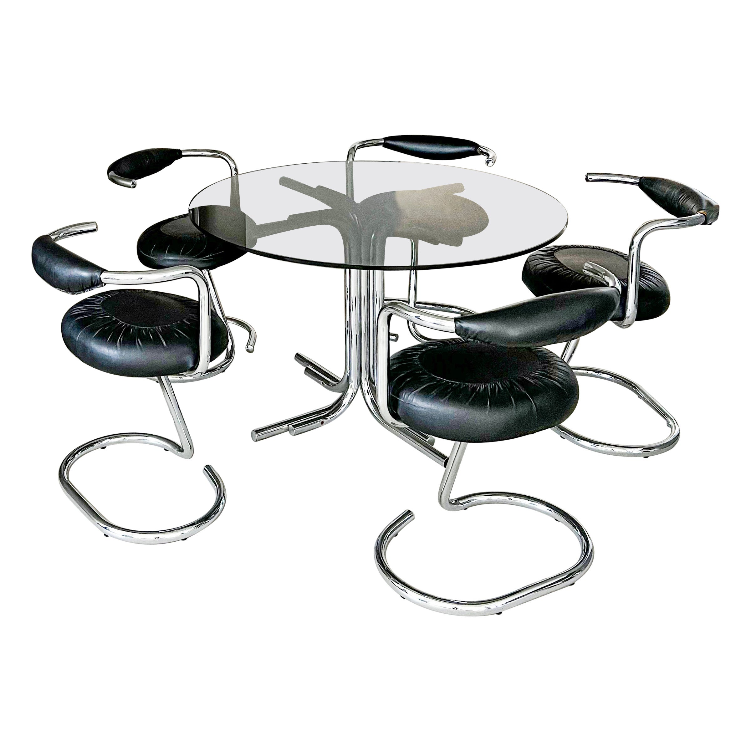Space Age Dining Set with Six Cobra Chairs by Giotto Stoppino and Matching Table For Sale