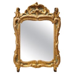 Louis XV French Wall Mirror Fireplace Mirror, Green, Golden Wood